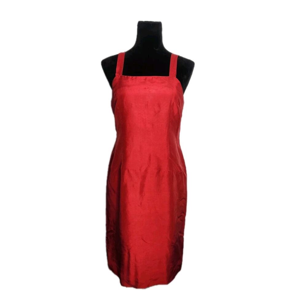 Vtg 90s Y2K Ann Mali Crimson Red Silk Shift Mini Dress Women's Size 8 Classic